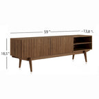 Meuble TV Living Skog Kelly pour téléviseurs jusqu'à 65 po avec pieds en bois au design scandinave moderne du milieu du siècle