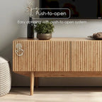 Meuble TV Living Skog Kelly pour téléviseurs jusqu'à 65 po avec pieds en bois au design scandinave moderne du milieu du siècle