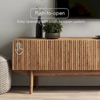 Meuble TV Living Skog Kelly pour téléviseurs jusqu'à 65 po avec pieds en bois au design scandinave moderne du milieu du siècle