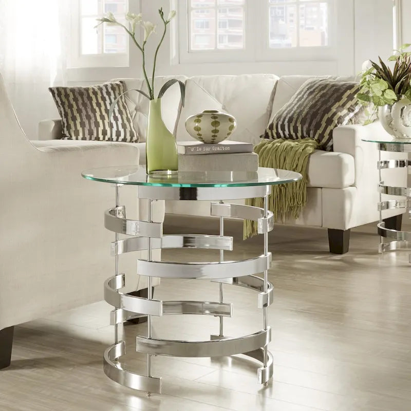Table d'appoint Nova avec plateau en verre et base en fer Vortex par iNSPIRE Q Bold
