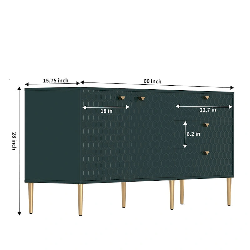 2 Door Sideboard TV Locker Buffet Accent Cabinet with Gold Legs