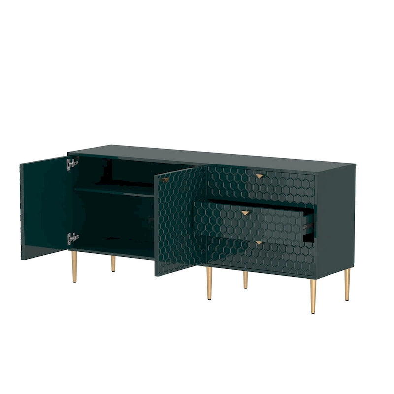 2 Door Sideboard TV Locker Buffet Accent Cabinet with Gold Legs