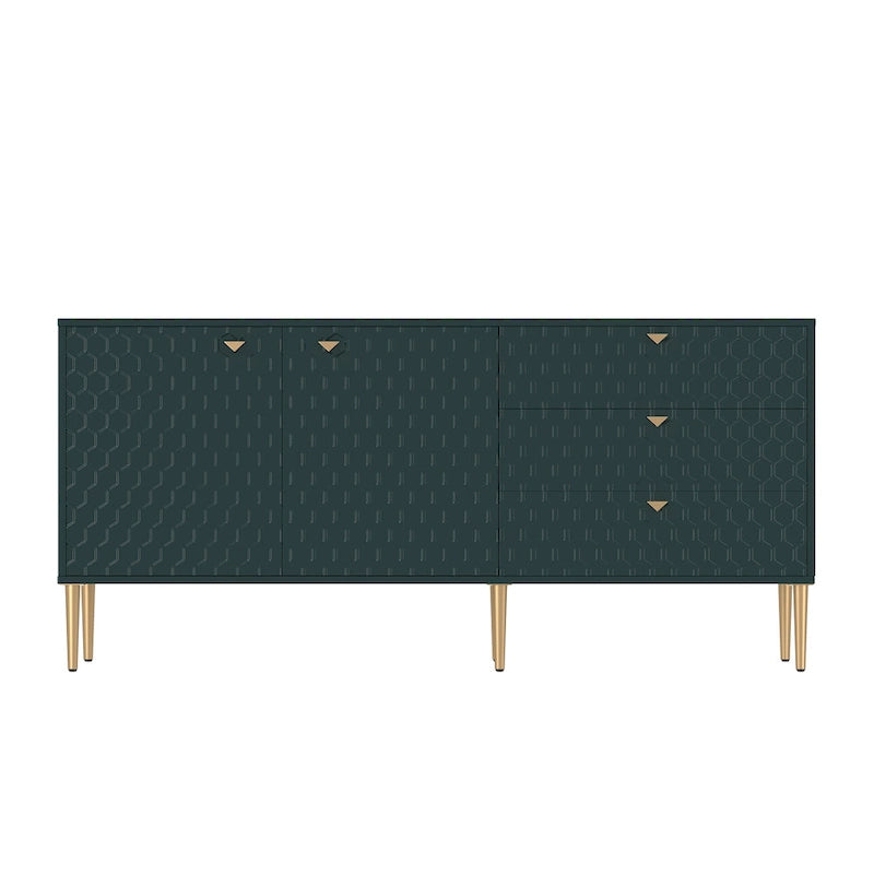 2 Door Sideboard TV Locker Buffet Accent Cabinet with Gold Legs