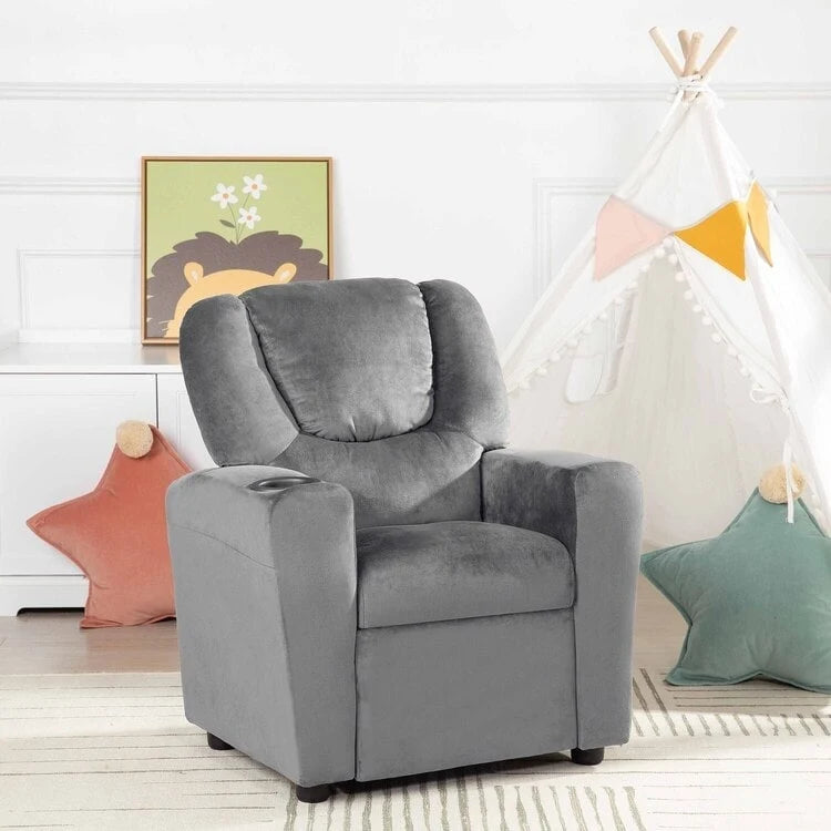 Pushback Kids Recliner Chair with Footrest & Cup Holders - Ultimate Comfort for Toddlers