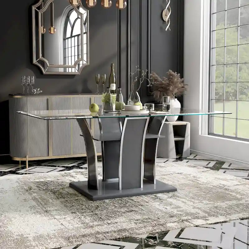 Table de salle à manger en bois avec plateau en verre de 72 pouces Resk Modern de Furniture of America