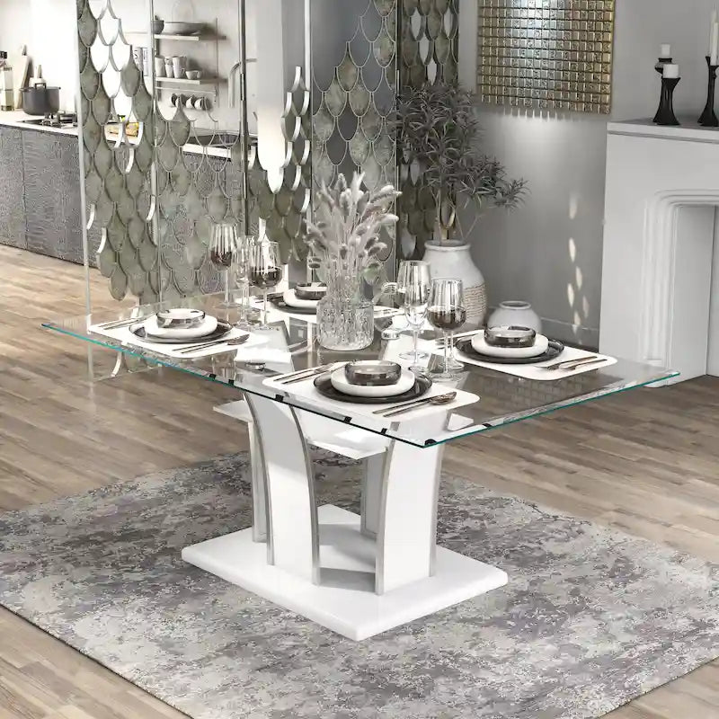 Table de salle à manger en bois avec plateau en verre de 72 pouces Resk Modern de Furniture of America