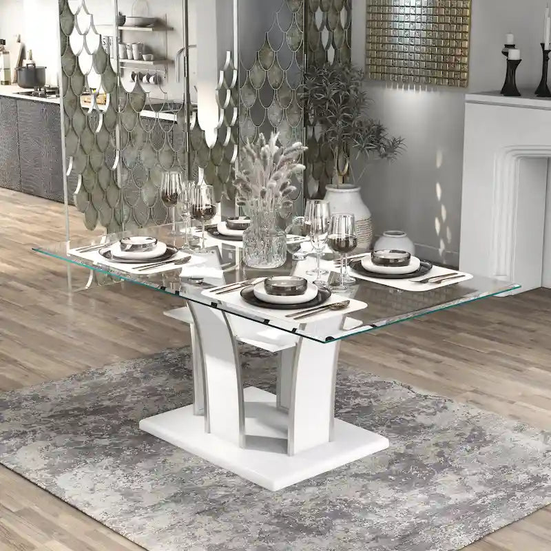 Table de salle à manger en bois avec plateau en verre de 72 pouces Resk Modern de Furniture of America