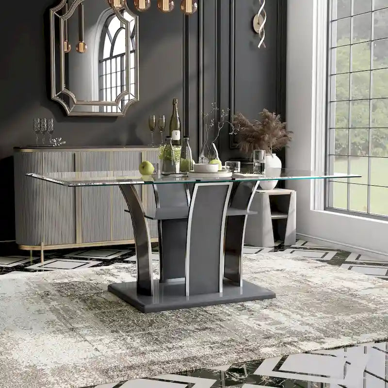 Table de salle à manger en bois avec plateau en verre de 72 pouces Resk Modern de Furniture of America