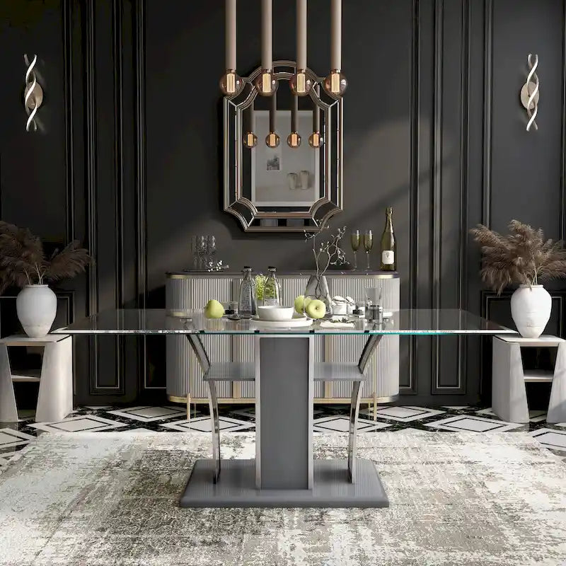 Table de salle à manger en bois avec plateau en verre de 72 pouces Resk Modern de Furniture of America