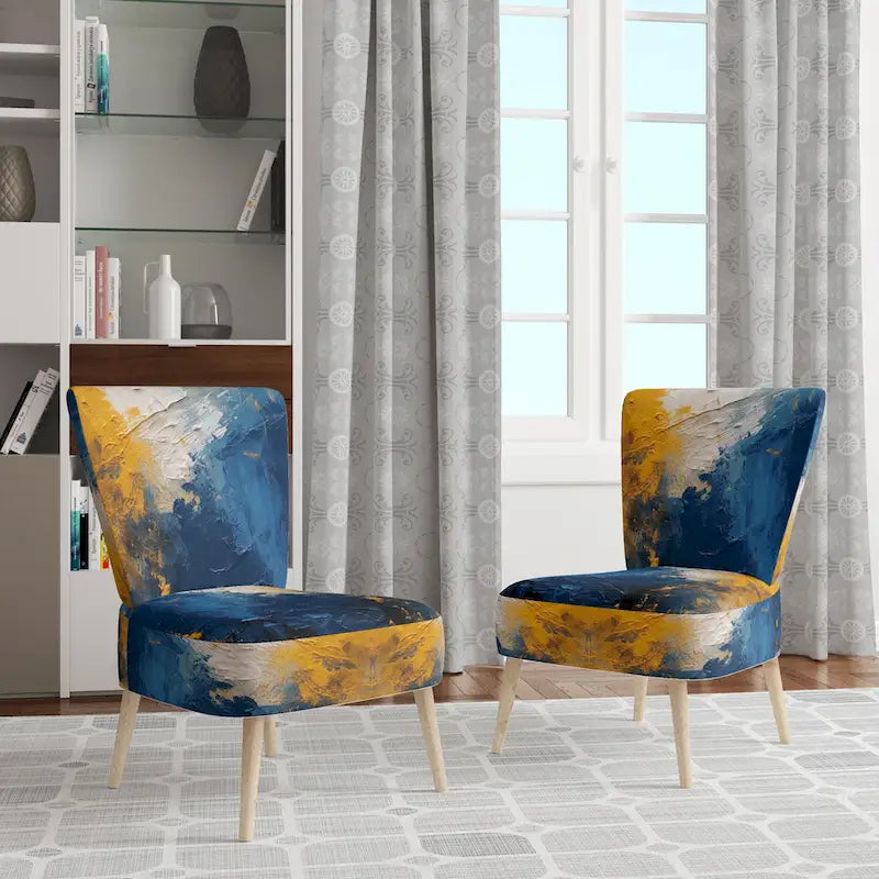 Fauteuil d'appoint abstrait et contemporain Designart « Intuitive Expressions I » bleu et jaune avec accoudoirs