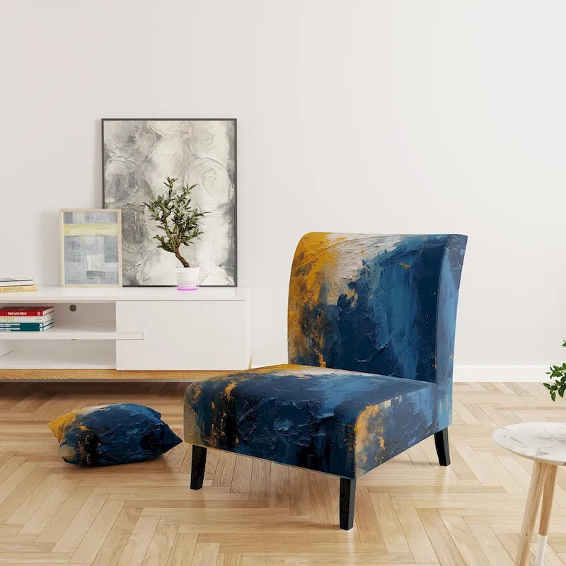 Fauteuil d'appoint abstrait et contemporain Designart « Intuitive Expressions I » bleu et jaune avec accoudoirs