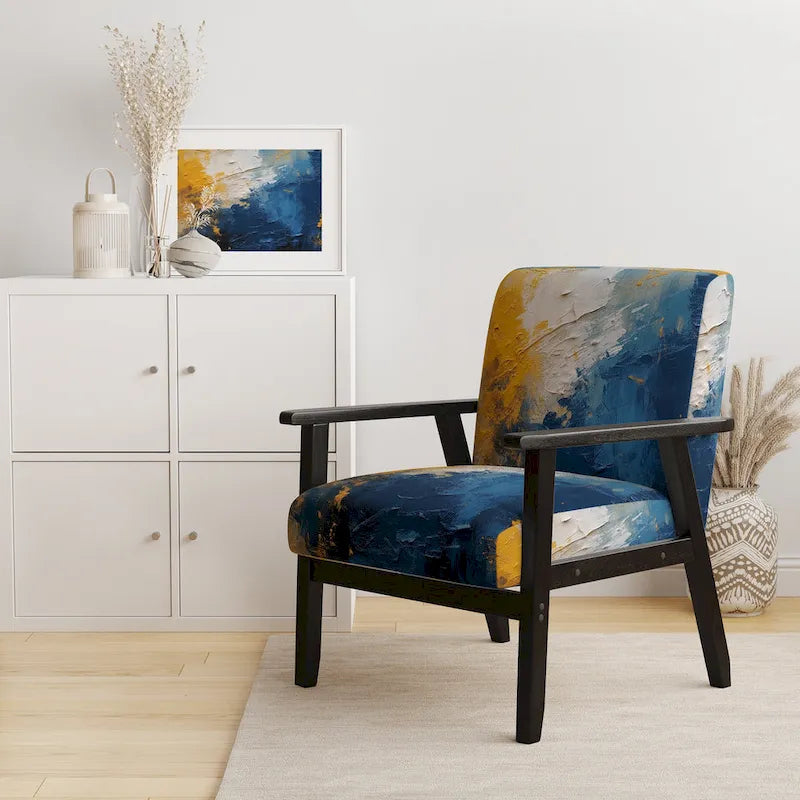Fauteuil d'appoint abstrait et contemporain Designart « Intuitive Expressions I » bleu et jaune avec accoudoirs