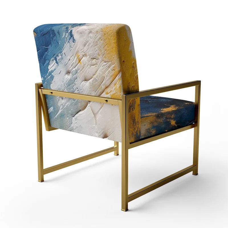 Fauteuil d'appoint abstrait et contemporain Designart « Intuitive Expressions I » bleu et jaune avec accoudoirs