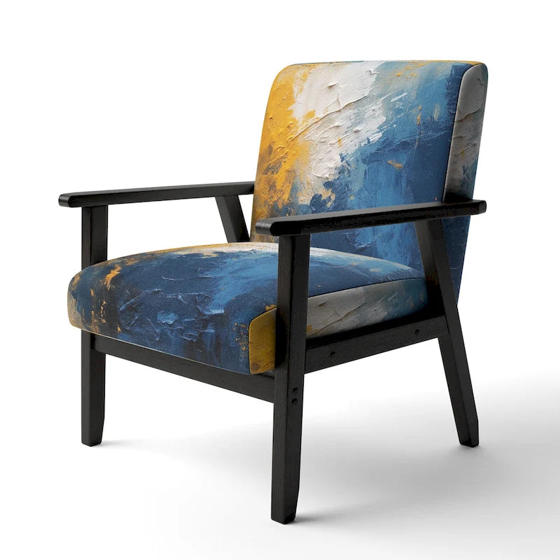 Fauteuil d'appoint abstrait et contemporain Designart « Intuitive Expressions I » bleu et jaune avec accoudoirs