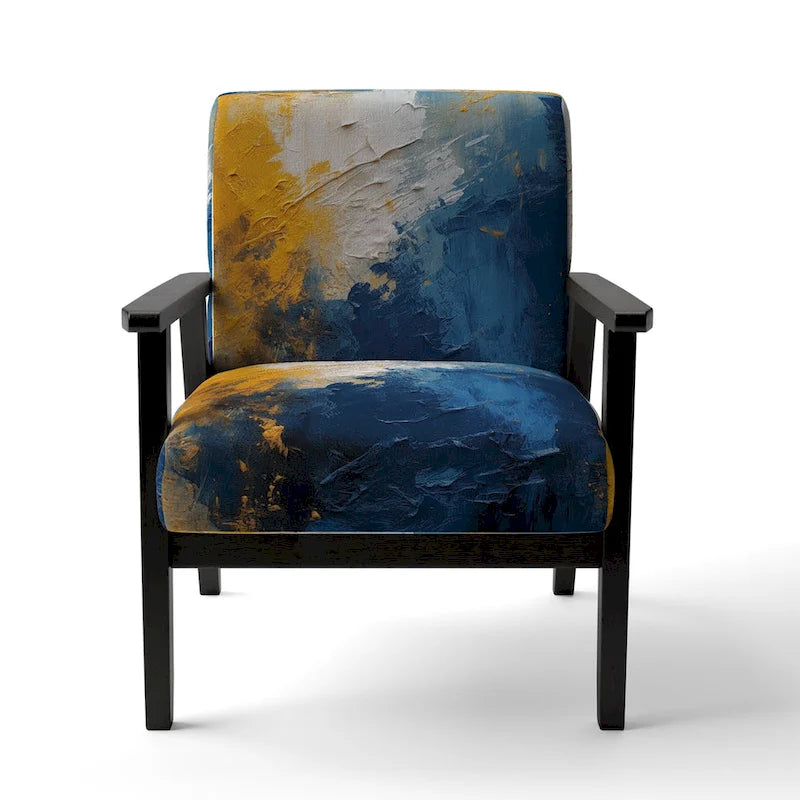 Fauteuil d'appoint abstrait et contemporain Designart « Intuitive Expressions I » bleu et jaune avec accoudoirs