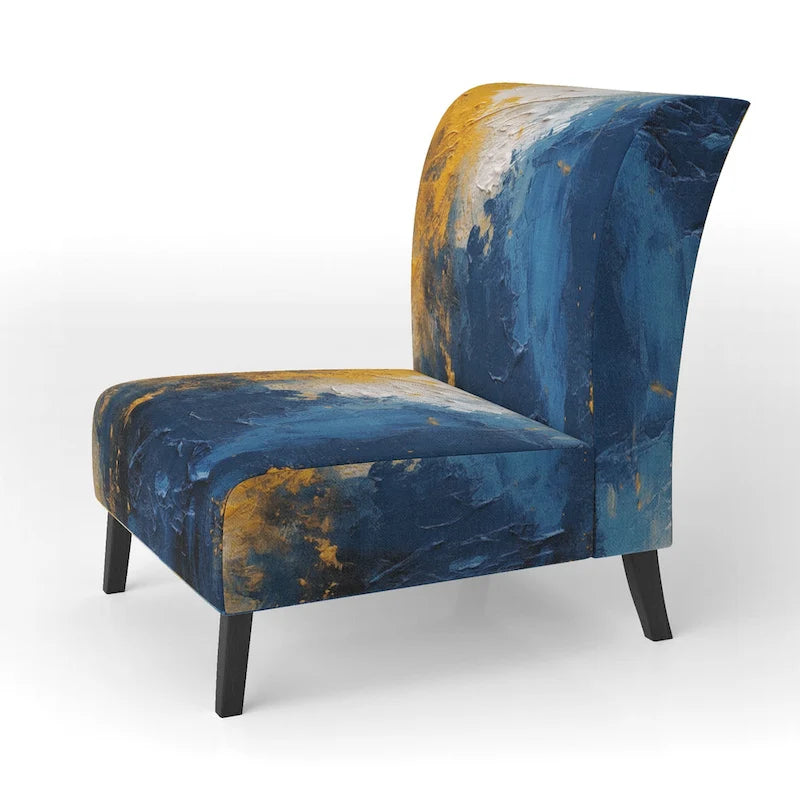 Fauteuil d'appoint abstrait et contemporain Designart « Intuitive Expressions I » bleu et jaune avec accoudoirs