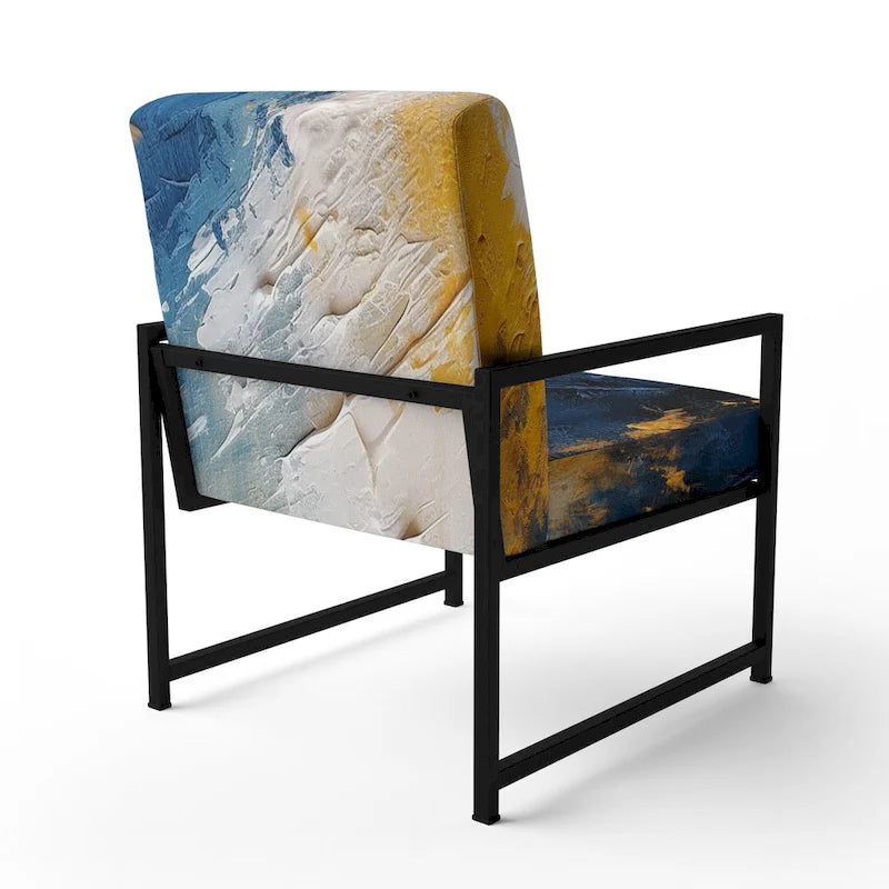 Fauteuil d'appoint abstrait et contemporain Designart « Intuitive Expressions I » bleu et jaune avec accoudoirs