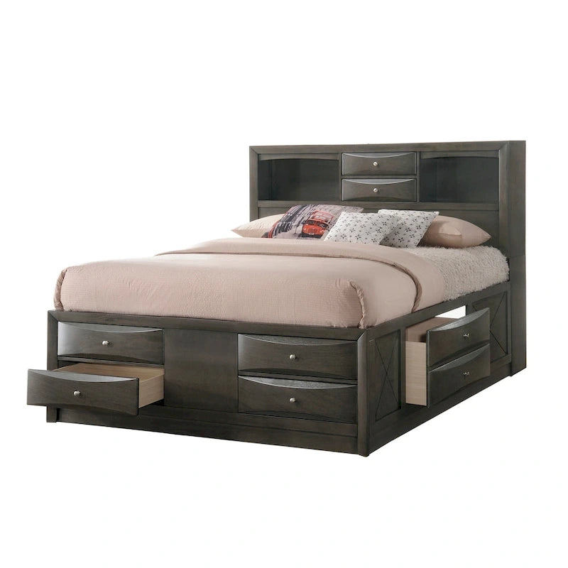 Ensemble de chambre à coucher Priscella 6 pièces avec plateforme de rangement en chêne gris