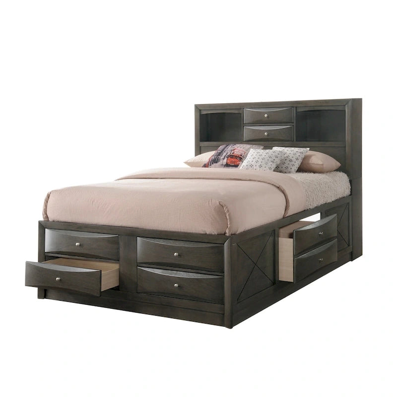 Ensemble de chambre à coucher Priscella 6 pièces avec plateforme de rangement en chêne gris