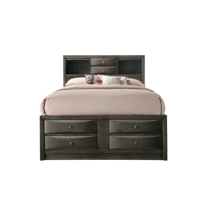 Ensemble de chambre à coucher Priscella 6 pièces avec plateforme de rangement en chêne gris