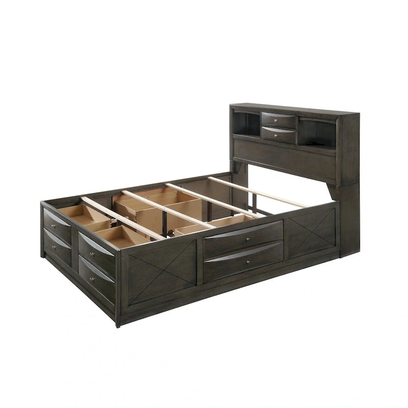 Ensemble de chambre à coucher Priscella 6 pièces avec plateforme de rangement en chêne gris