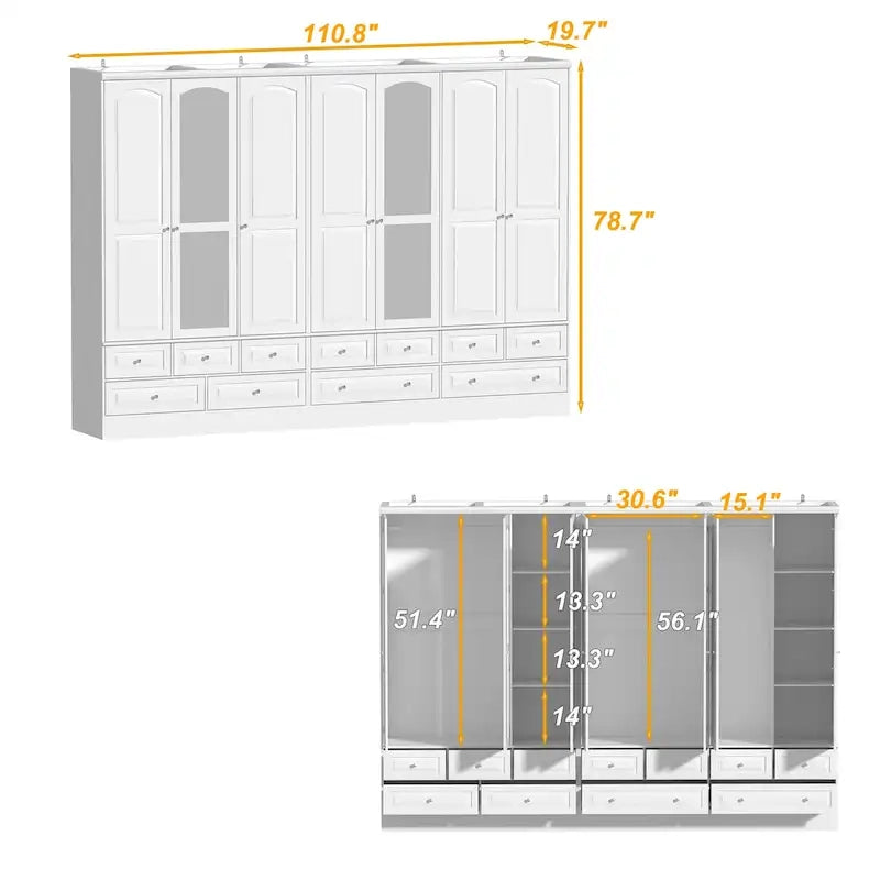 Armoires à double penderie modulaires avec miroir de façade
