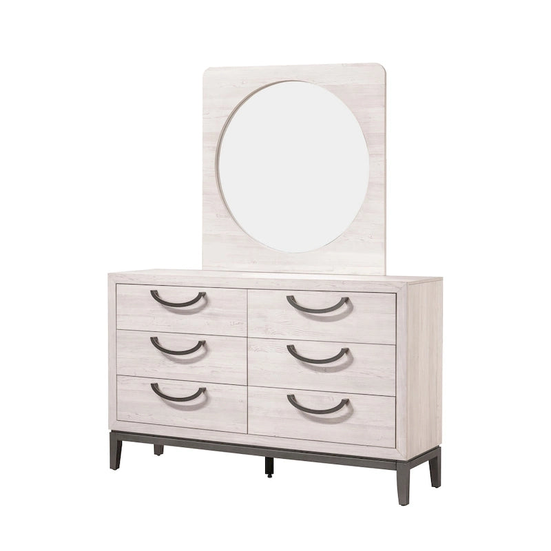 Ensemble de chambre à coucher 5 pièces moderne contemporain beige en bois massif et placages Demora