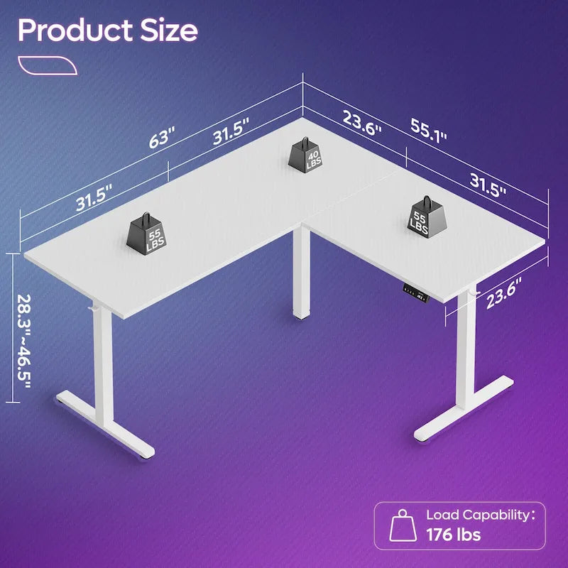 63 L Shaped Standing Desk Corner Desk LED Gaming Desk with Ergonomic Monitor Stand