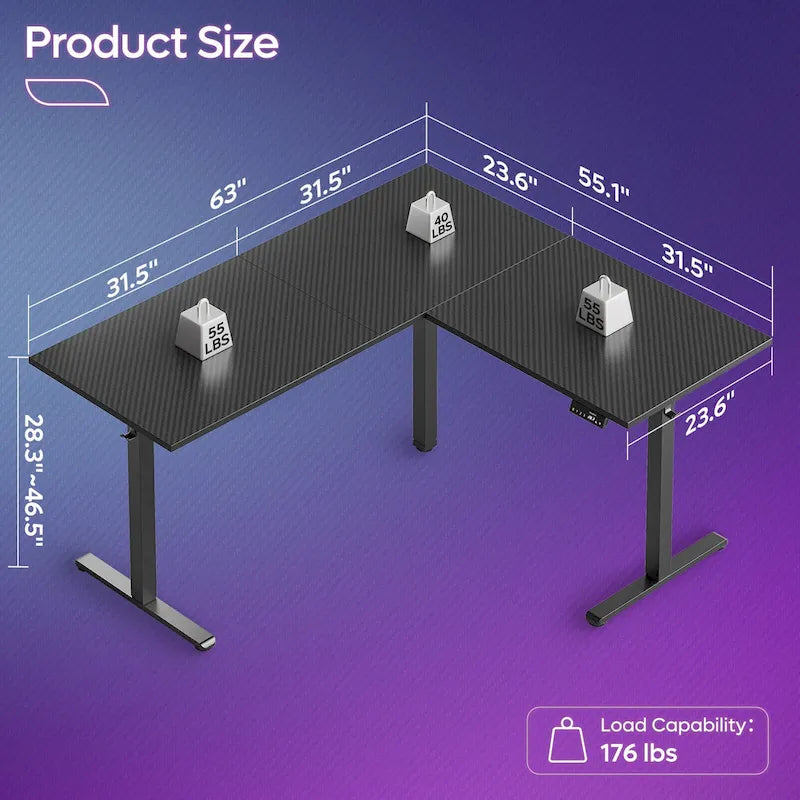 63 L Shaped Standing Desk Corner Desk LED Gaming Desk with Ergonomic Monitor Stand