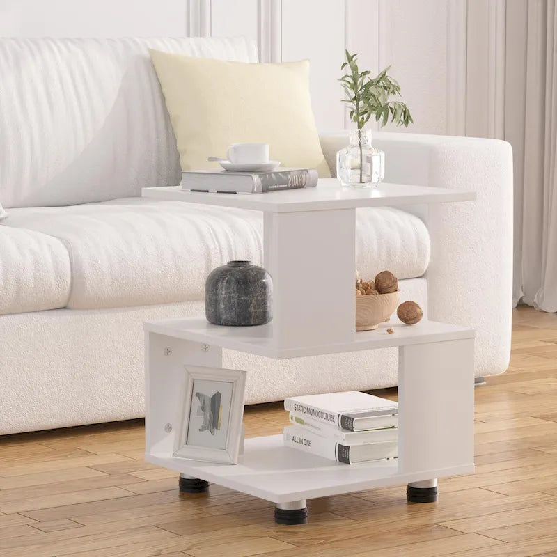 Tables de chevet modernes à 2 niveaux en forme de cube magique avec design rectangulaire creux Table de rangement contemporaine pour chambre à coucher