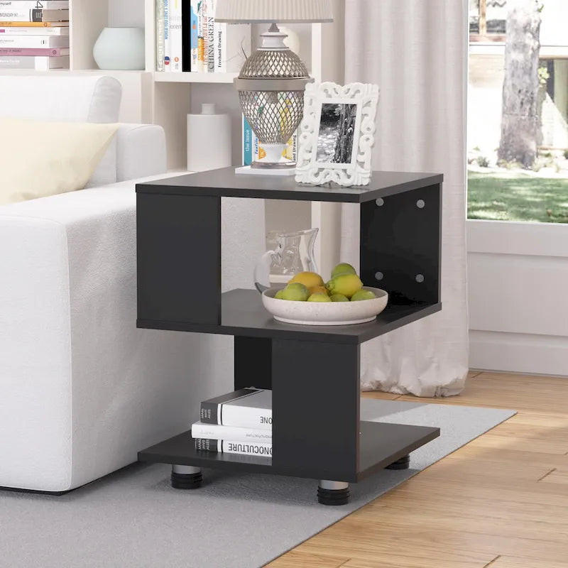 Tables de chevet modernes à 2 niveaux en forme de cube magique avec design rectangulaire creux Table de rangement contemporaine pour chambre à coucher