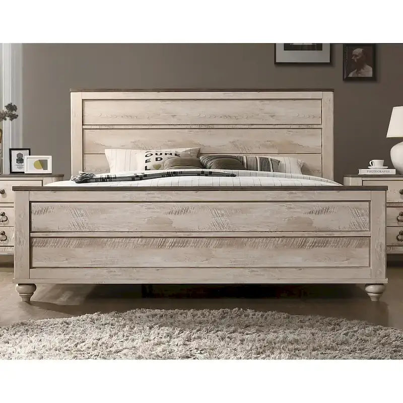 Ensemble de chambre à coucher 5 pièces Roundhill Furniture Imerland avec finition blanchie, très grand lit