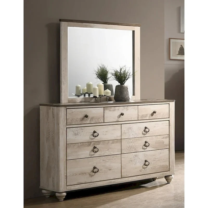 Ensemble de chambre à coucher 5 pièces Roundhill Furniture Imerland avec finition blanchie, très grand lit