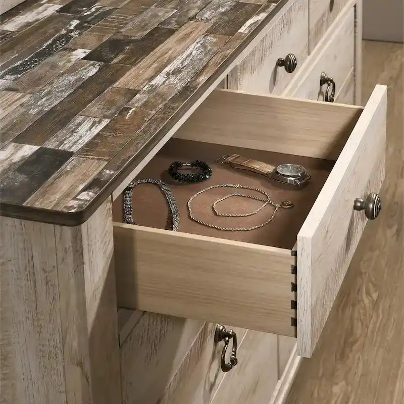 Ensemble de chambre à coucher 5 pièces Roundhill Furniture Imerland avec finition blanchie, très grand lit