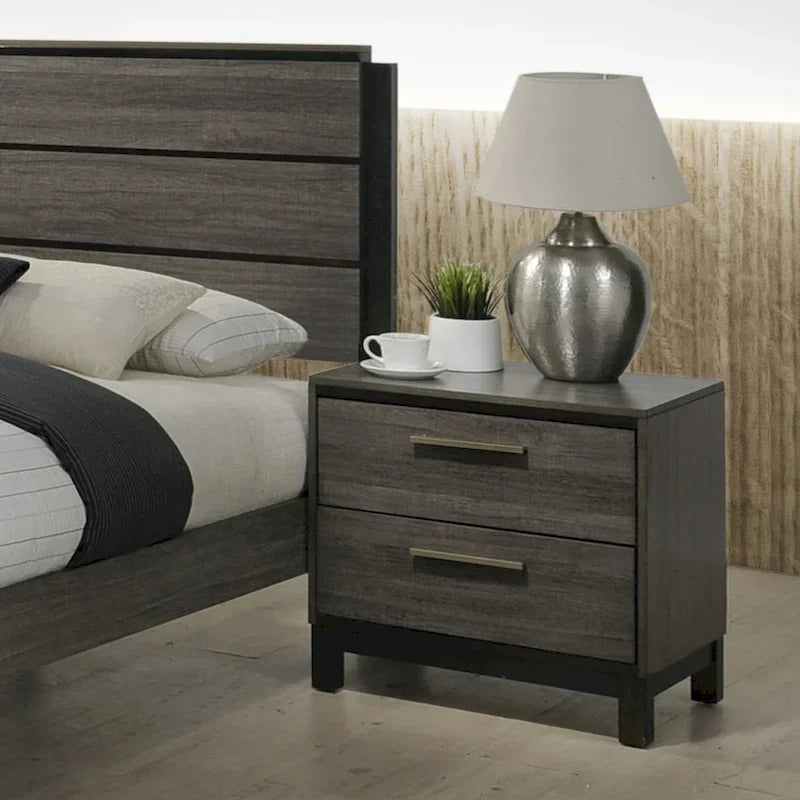 Ensemble de 3 meubles de chambre à coucher Roundhill Furniture Ioana, finition gris antique, lit à panneaux et deux tables de chevet