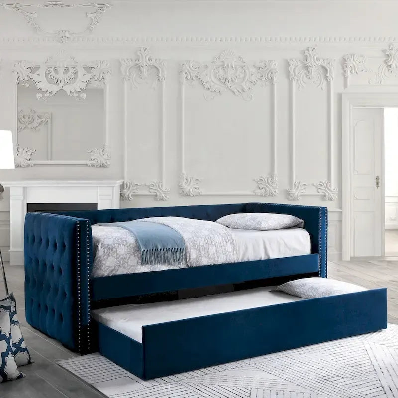 Gracewood Hollow Mokatsi Glam Tufted 2-Piece Daybed with Trundle Set