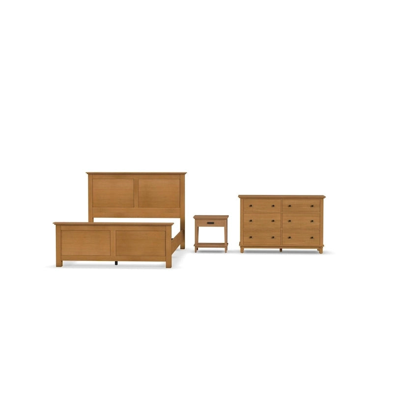 Ensemble lit Queen, table de nuit et commode 3 pièces en bois brun Oak Park par Homestyles
