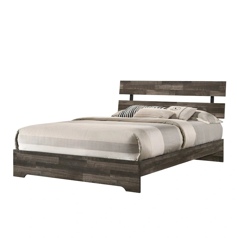 Ensemble de chambre à coucher Annis 4 pièces de style rustique marron avec plateforme