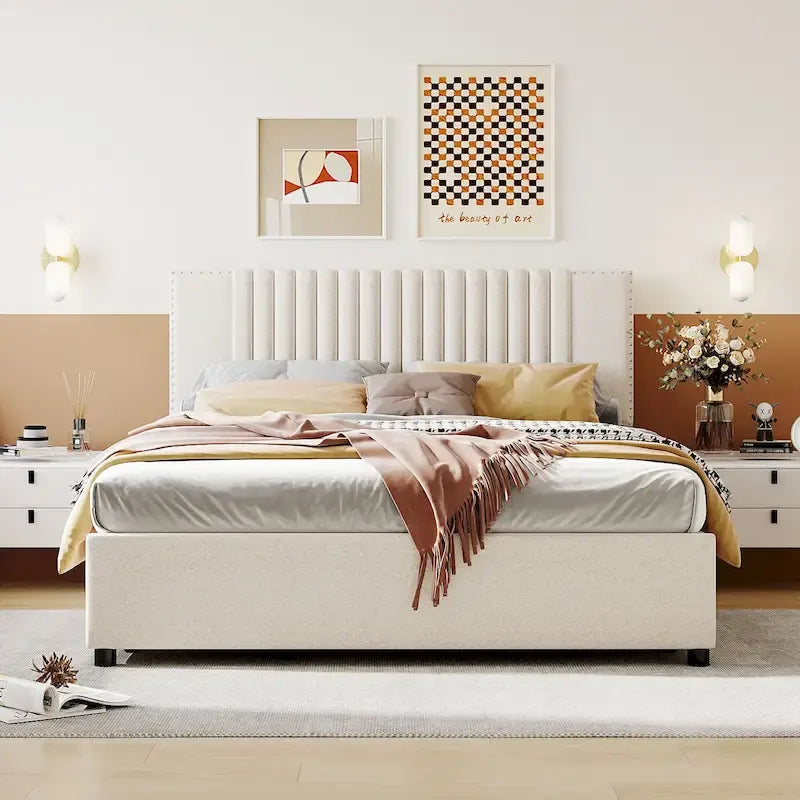 Lit plateforme rembourré Queen size