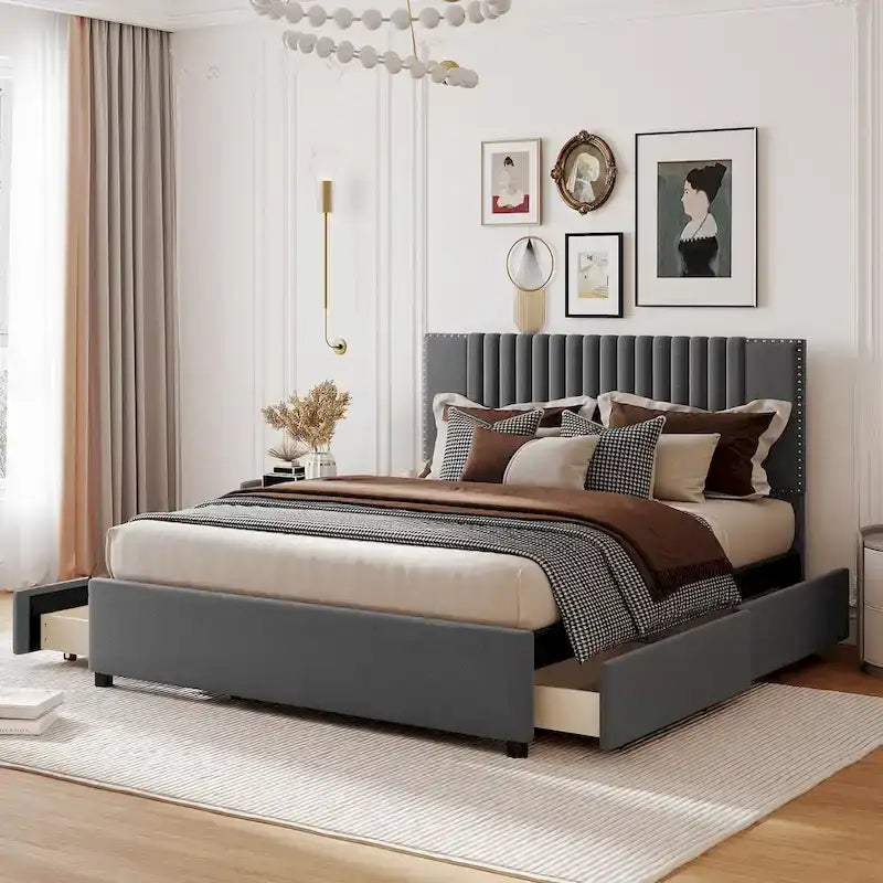 Lit plateforme rembourré Queen size