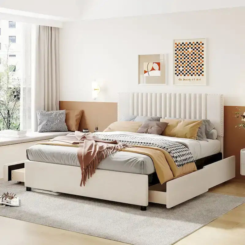 Lit plateforme rembourré Queen size