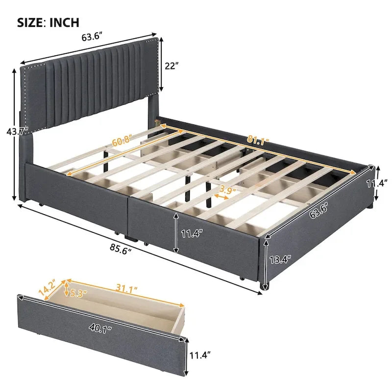 Lit plateforme rembourré Queen size