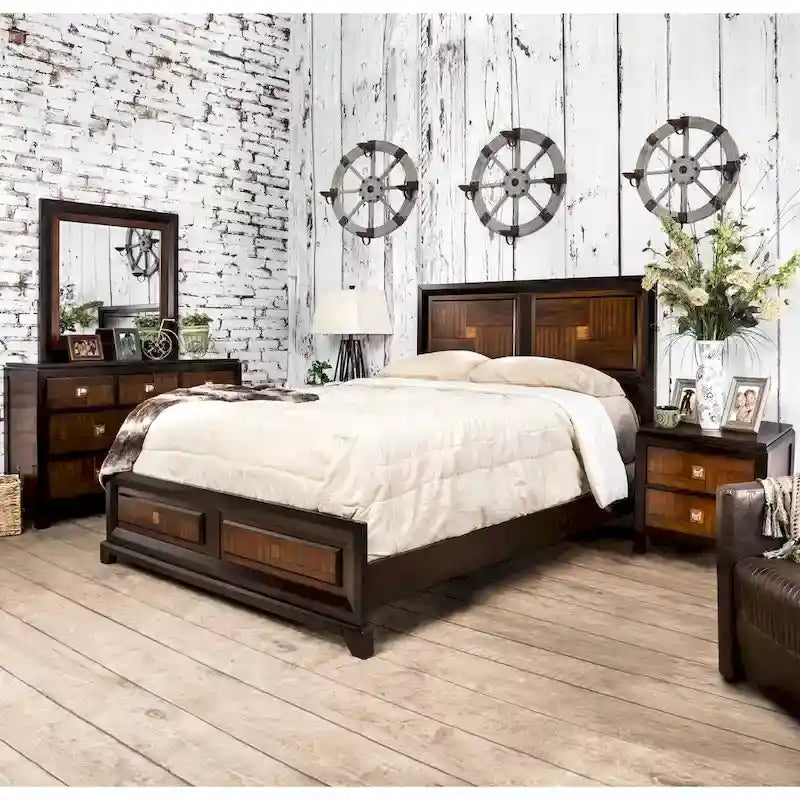 Lit à panneau Furniture of America Wigh en bois massif de noyer rustique