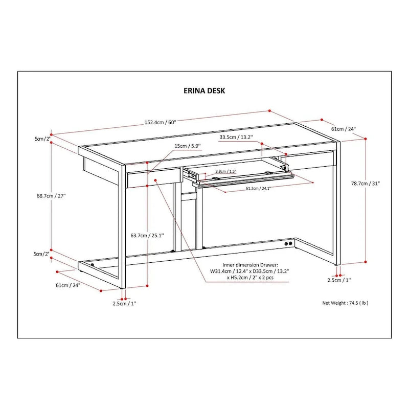 WYNDENHALL Cecilia Solid Acacia Wood Industrial Office Desk