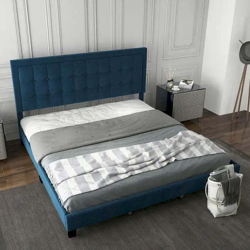 Cadre de lit réglable avec tête de lit capitonnée en tissu