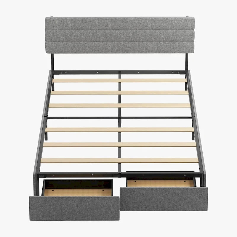 Cadre de lit Mixoy Grand lit/Très grand lit/Très grand lit californien, sans sommier tapissier, avec tête de lit, Cadre de lit plateforme rembourré pour chambre à coucher