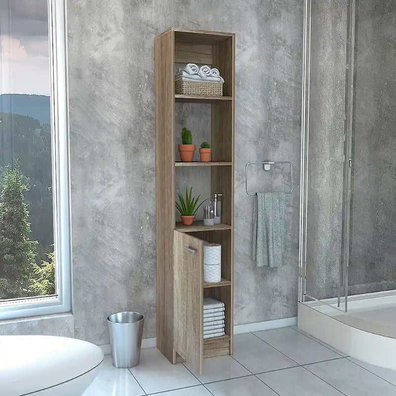 Meuble de Rangement TUHOME Malaga avec 3 Étagères Ouvertes, 2 Étagères Intérieures et une Porte