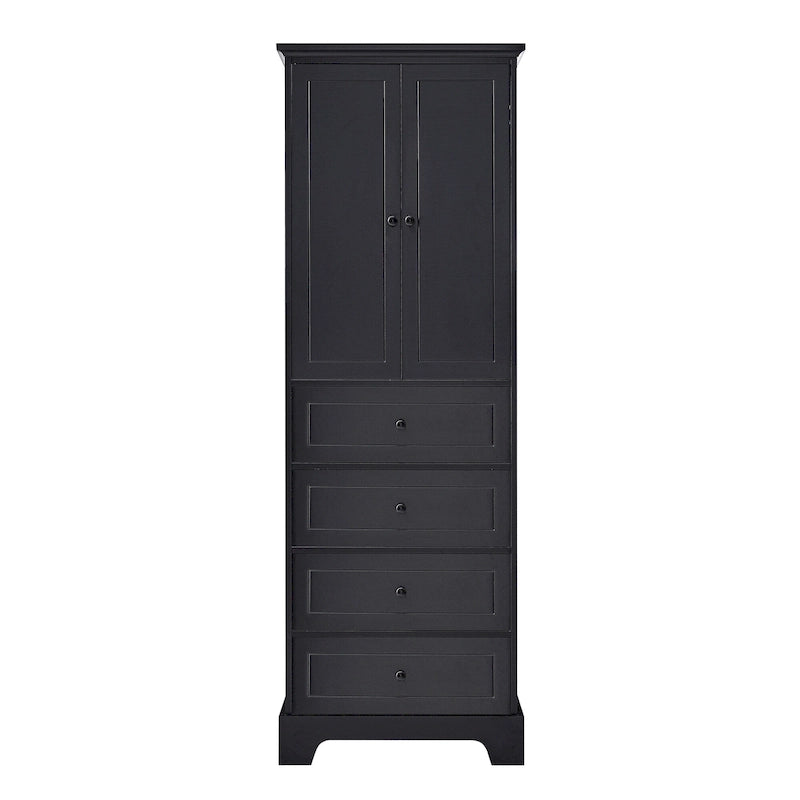 Meuble de rangement pour salle de bain avec 2 portes et 4 tiroirs, étagère réglable, panneau MDF peint