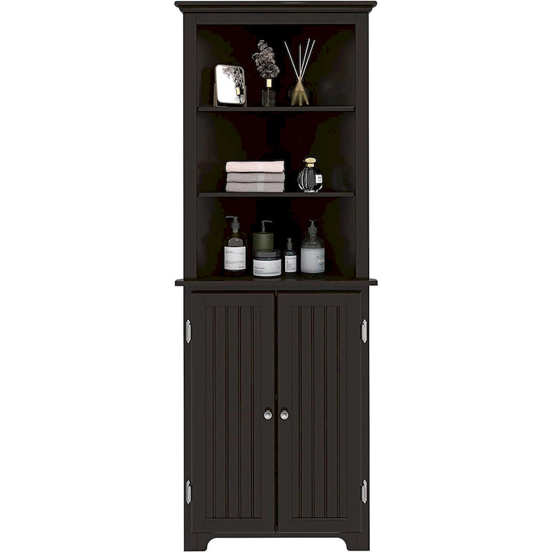 Armoire d'angle haute UTEX, Meuble de rangement d'angle sur pied avec portes et étagères réglables