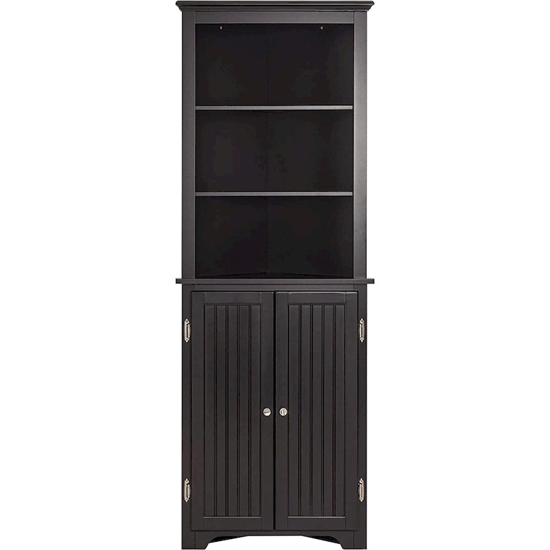 Armoire d'angle haute UTEX, Meuble de rangement d'angle sur pied avec portes et étagères réglables